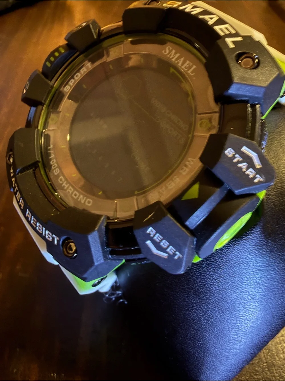 SMAEL Digital Sports Watch in White & Lime Green